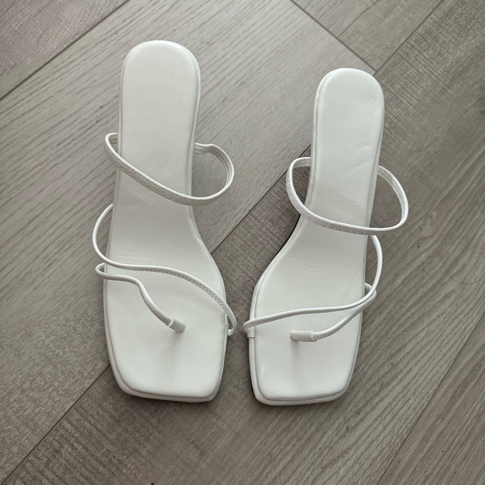 Square Toe Kitten Heel White Sandal